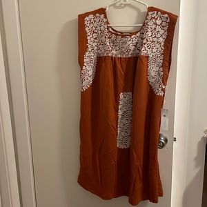 J Marie Burnt Orange Embroidered Dress - Large